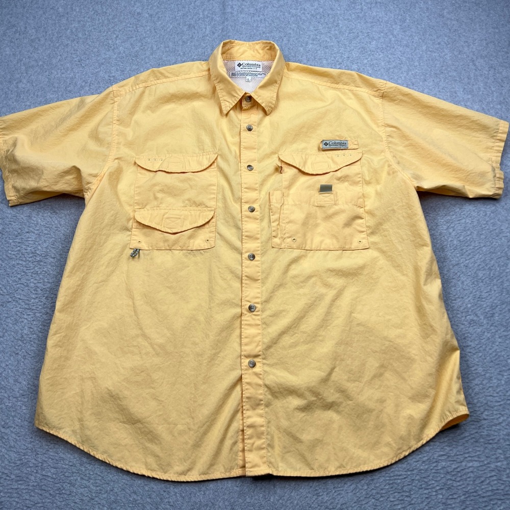 VTG Columbia PFG Bonehead Shirt Men Large Yellow Vented Fishing Button Up FM7130